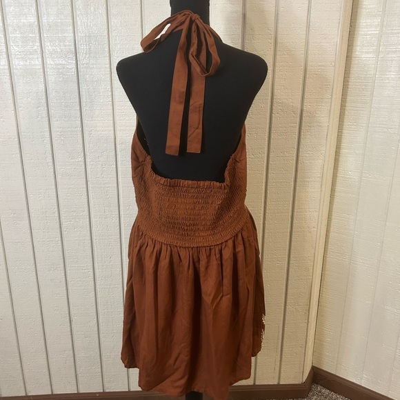 New Boston Proper Brown Embroidered Halter Dress, size large. - Picture 6 of 10